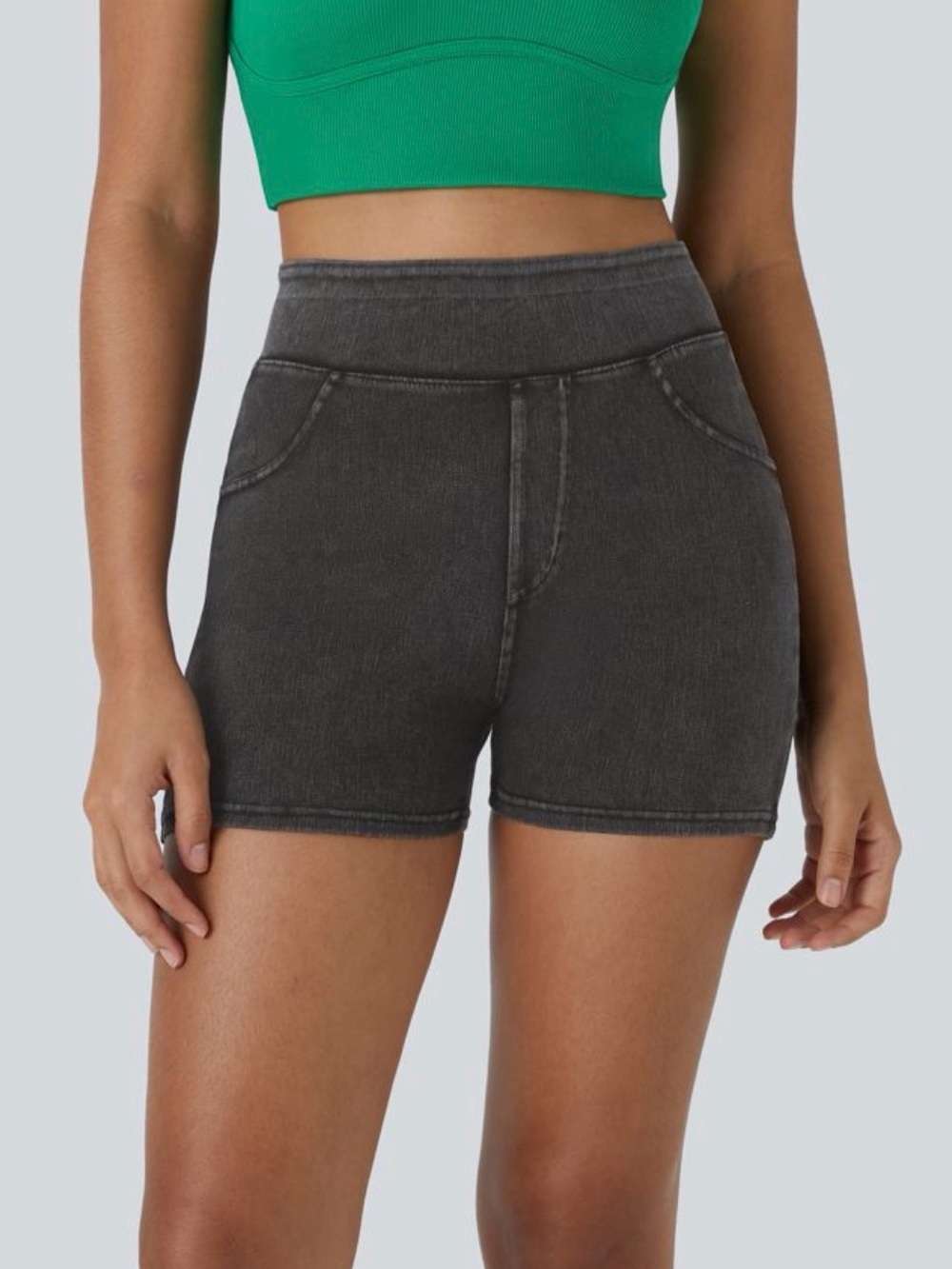 Halara Flex High Waisted Stretchy Knit Denim Shorts Size Medium